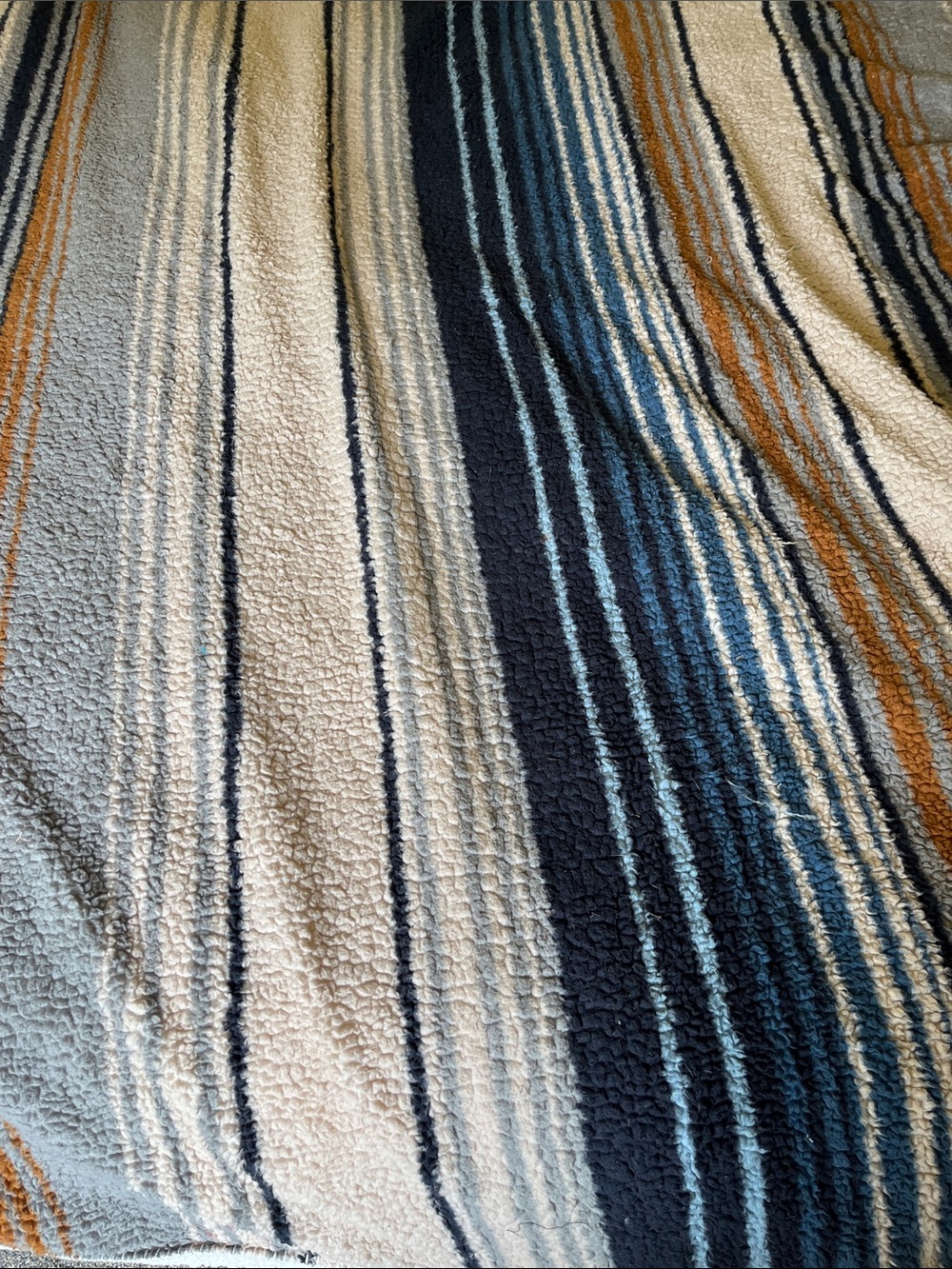 Cozy Striped Plush Throw in Cream, Blue & Brown 87x87